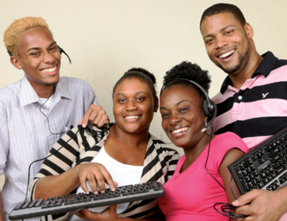 Students smiling at their new job